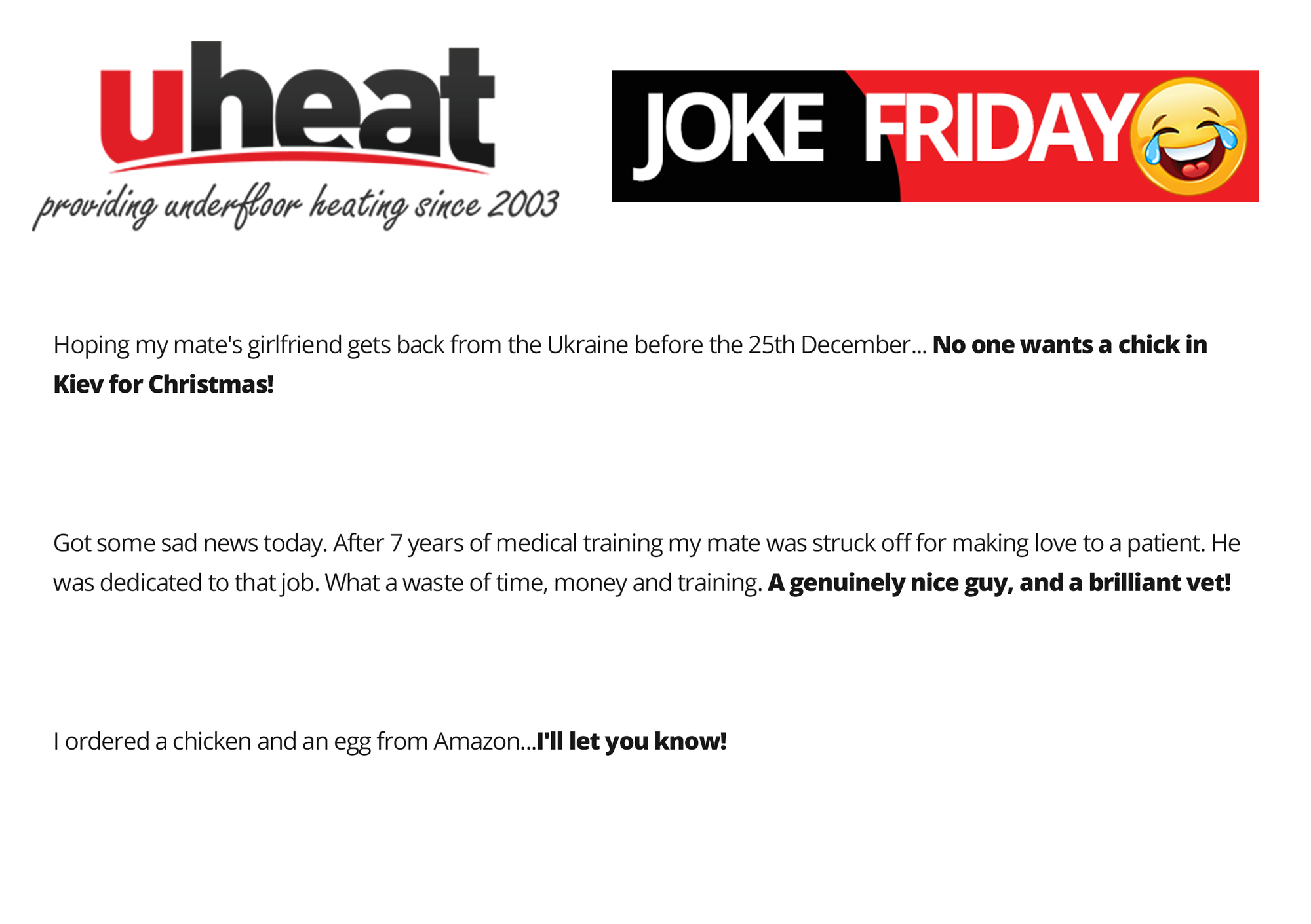 Uheat Joke Friday - Happy Friday Everyone! 16th December 21 - EletriciansForums.net