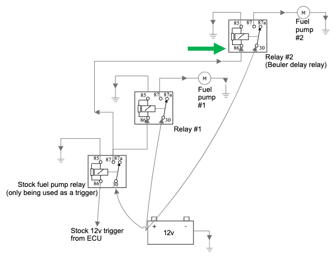 Issues using a time delay relay for my second fuel pump (diagram included) {filename} | ElectriciansForums.net